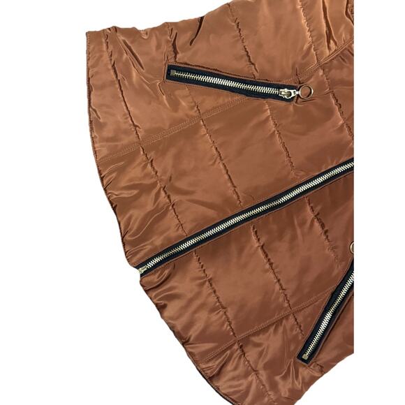 H&M Bronze Brown Puffer Vest Sleeveless Jacket Size Small Faux Fur Collar Zipper - Picture 3 of 7